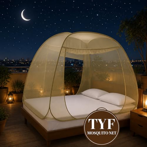 Image of TYF Mosquito Net for Bed Made with Polyester Material | Foldable Mesh Design | Lightweight and Portable Structure | Easy to Use Khaki (6.15 Feet X 6.15 Feet) Double Bed