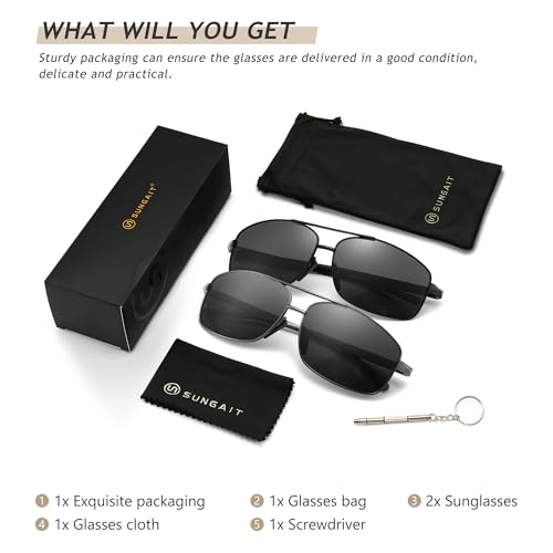Image of SUNGAIT UV protection Ultra Lightweight Rectangular Polarized Sunglasses
