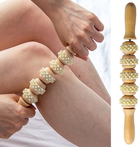 Handheld Massage Roller Stick for Sore Muscle, Wood Therapy Massage Tools for Body, Wooden Fascia Roller for Deep Tissue, Lymphatic Drainage Massager for Legs/Thighs/Butt