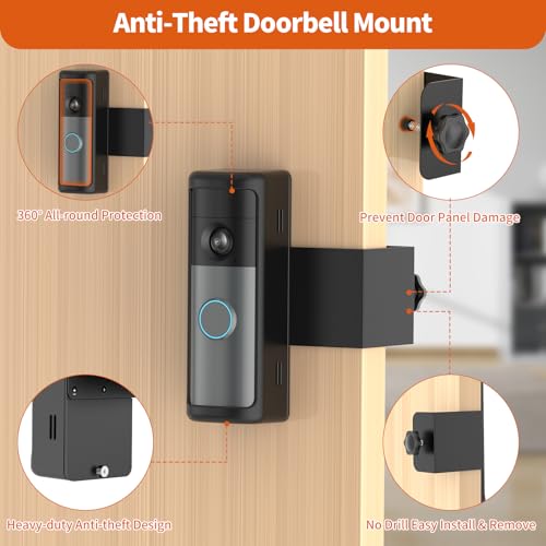 Image of No-Drill R-ing Doorbell Mount with Rain Cover, Anti-Theft Door Bracket Compatible with Ring /Other Battery Doorbell /Plus /Pro(2026 Newest Model),Quick Install Doorbell Camera Holder for Rental Apartment
