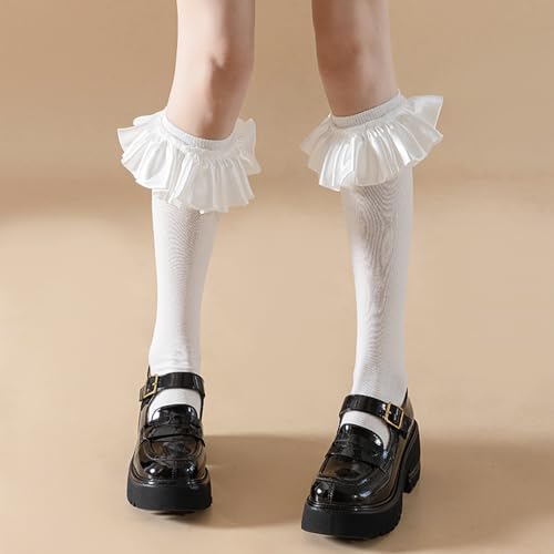 Women Ruffle Cuff Sock Lace Frilly Socks Knee High Socks Crew Socks Knit Sock for Party/Casual/Cute4