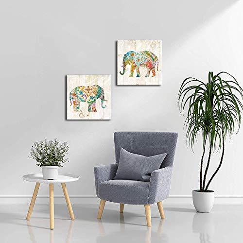 Dekhome 2 Panels Elephant Canvas Wall Art Boho Paisley Elephant Prints Colorful Animal Pictures Abstract Wildlife Artwork For Bedroom Living Room Decor Framed Ready To Hang #TOP3