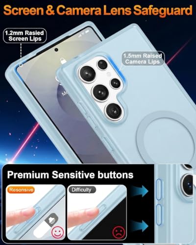 Image of DIZORO Matte Case for Samsung Galaxy S24 Ultra Compatible with MagSafe, Camera Lens Full Protection, Shockproof Translucent Frosted TPU Soft Phone Cover, Anti-Fingerprint (Blue)