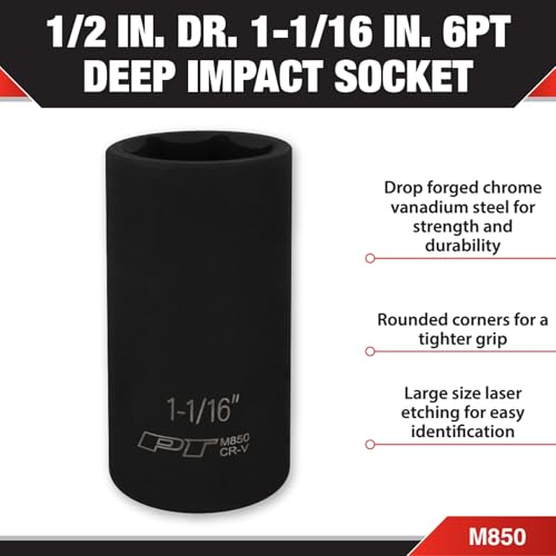 Image of Performance Tool M850 1 /2-Inch Drive Impact Socket, 1-1 /16, High-Strength Chrome Vanadium Steel Construction for Heavy-Duty Applications