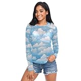 Sexy See Through Tops White Cloud Blue Sky Sheer Long Sleeve Tops for Women M 202a5212
