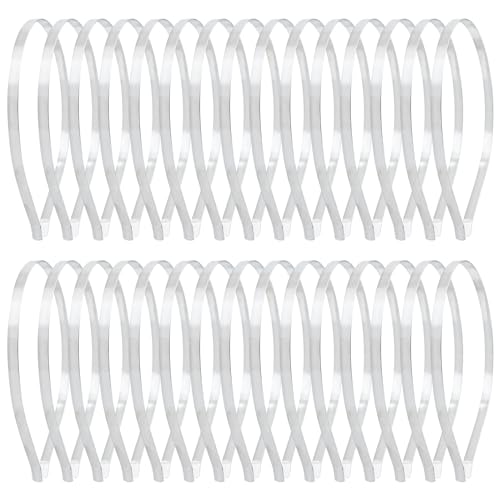 Dizila 30 Pack 0.7cm/0.28" Smooth Plain Blank DIY Craft Silver Thin Metal Headbands Frame Base Wire Hair Bands Accessories for Women Men Girls Teens Kids