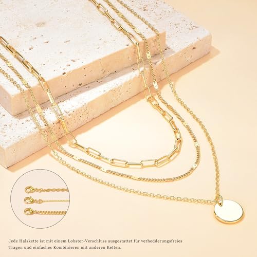 ideal für office Layering-Looks in Gold-Ton. (118 Zeichen) - Detailansicht von FENNELISA 3Pcs Layered Gold Kette Damen...
