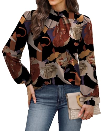 Image of WIHOLL Long Sleeve Shirts for Women Mock Neck Tops Pleated Front Blouses Dressy Casual Spring Fall Clothes 2026 Fashion