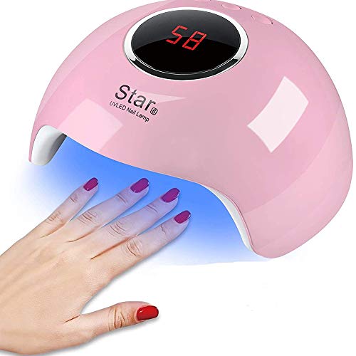 Lampe UV Sèche Ongles,54W Lampe UV Sèche Ongles Portable, Séchoir à Ongles Professionnel Avec Minuterie Automatique Et LCD Ecran Pour Vernis Semi Permanent (Rose)