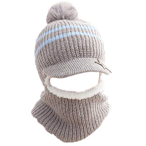 Kids Boys Girls Winter Hat Scarf Set Warm Knitted Hood Scarf Beanie Hat Gray