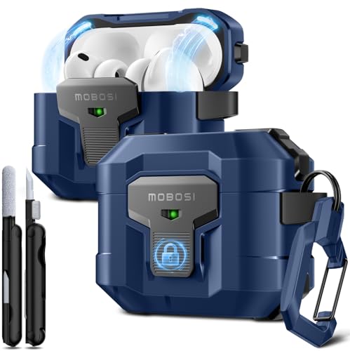 MOBOSI for AirPods Pro 3�P�[�X�i�������b�N�@�\���N���[�j���O�L�b�g�t���j�A�L�[�z���_�[�AMagSafe�Ή��AAirPods Pro ��3����p�}�O�l�b�g���n�[�h�J�o�[ 2025�N���f���A�u���[