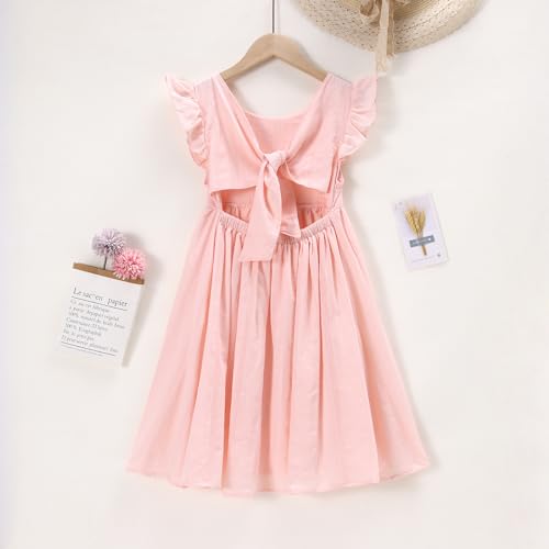 IZYJOY Girls Cotton Dress Tie Back Ruffle Sleeveless Sundress Summer Casual Beach A-Line Swing Solid Midi Dresses3