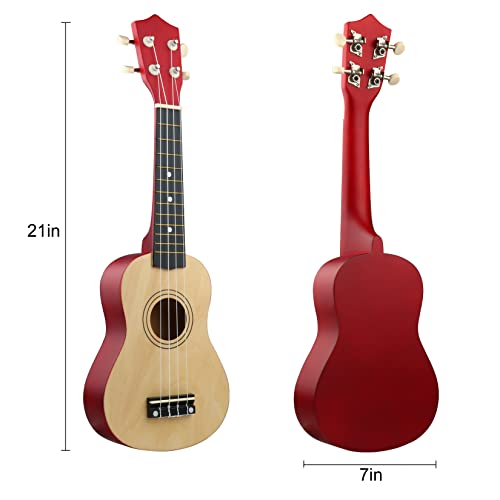 Image of LXS Soprano Ukulele Ukulele for Beginners - 21 inch Small Guitar Ukulele with Gig Bag, Standby String, Picks and Primary Tutorial (Wood Color)