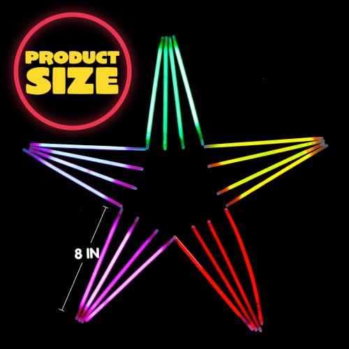 Image of JOYIN 100 Pcs 8 inch Glow sticks Bulk Party Favors Pack, Neon Glow in the Dark Party Supplies, Light Up Necklaces and Bracelets with Connectors for Halloween, Football, Birthday Decorations