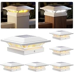 SIEDiNLAR 4x4 Solar Post Cap Lights Outdoor 16 LEDs 2 Modes, 6 Pack, White | Warm/Cool White Lighting Fence Post Lights for 3.5x3.5 & 4x4 Vinyl or Wood Posts Waterproof Deck, Fence, Garden, Patio Decor