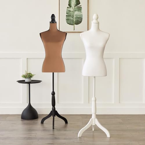 DRDINGRUI Female Mannequin Torso with Stand, Height Adjustable Dress Form with Tripod Base for Jewelry Display Bronze