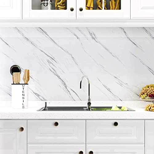 Image of KASHIVAL Kitchen cabinets Marble Wallpaper Oil Proof Waterproof Floor Tiles Stickers Waterproof Large Wall Paper for Home and Kitchen Decor (60 * 200 cm) (White Marble)