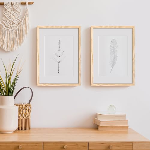 Image of upsimples A3 Picture Frame, Display Pictures 8.3x11.7 with Mat or 11.7 x 16.5 Without, Wall Hanging Poster Frames, Natural Style, 1 Pack