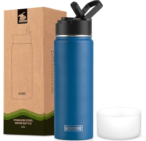 Image of koodee Water Bottle with Straw-26 oz Stainless Steel Vacuum Insulated Sports Water Bottle for Boys, Reusable Metal Water Bottle Flask BPA Free (Navy)