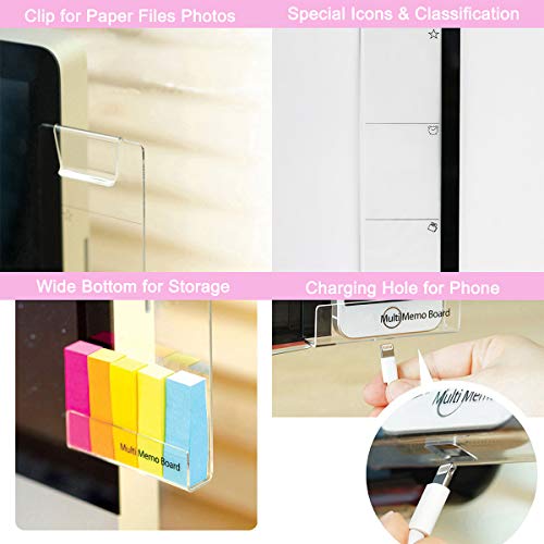 Monitor Memo Board 3pcs Computer Message Sticky Note Holder with Pen Pencil Holder Phone Pad Charge Panel Left Right Bottom Side for Office Home Desk Organizer + Sticky Notes + Colored Tabs - Thumbnail 5