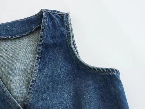 Women's Classic V-Neck Button Front Denim Waistcoat, Adjustable-Back Vest3