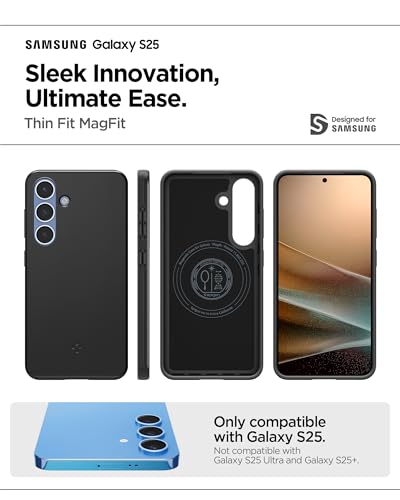Image of Spigen Thin Fit MagFit | Samsung Galaxy S25 Case [MagSafe] [WPC Qi2 Certified] Galaxy S25 Back Cover | TPU+PC - Black