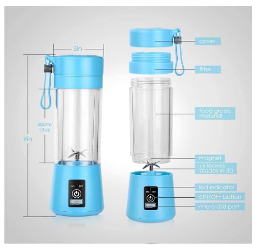 Image of Portable 6 Blade Juicer Blender USB Rechargeable Personal Size Mixer Grinder with Built In Jar Bottle Fruit Juice Maker Smoothie Blender for Home Kitchen Gym Travel Outdoor Use