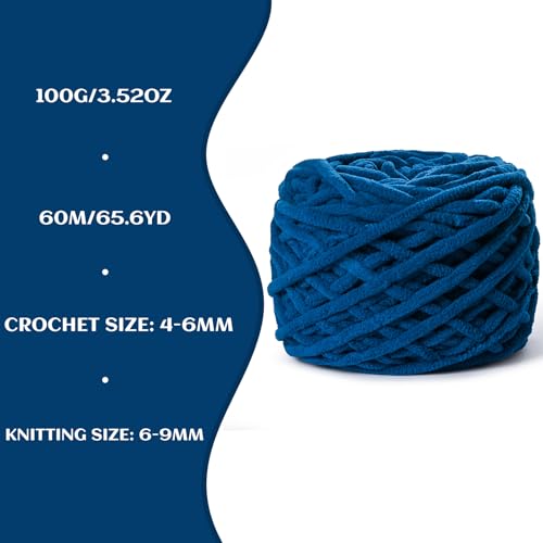 Image of Fluffy Chenille Chunky Yarn for Crocheting 100g(65.6yd) - Baby Yarn for Crocheting Soft - Velvet Yarns for Crochet Blanket - Amigurumi Crochet Yarns (Denim Blue)