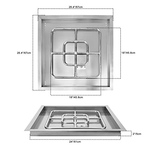 Image of onlyfire Stainless Steel Square Fire Pit Flat Pan with Burner Ring Assembly, 24-Inch