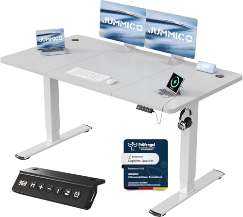 JUMMICO Höhenverstellbarer Schreibtisch 140 x 60 cm, USB-A-Anschluss – Ansicht 1