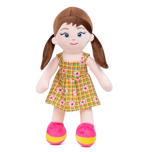 Image of Mirada Floral Print Dress Doll Soft Toy - 38cm |Cute Adorable Plush Stuffed Doll for Kids & Girls | Super Soft Cuddly Toy for Birthdays, Playtime & Room Decor
