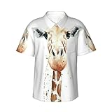 Uusnwaa Camisa hawaiana con estampado de jirafa inteligente para hombre, para verano, playa, casual, de manga corta, con botones y bolsillo izquierdo en el pecho (S-3XL), Negro, 3XL