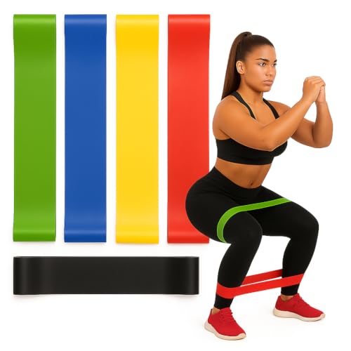 Kit 5 Faixas Elásticas De Resistência Mini Band – Bandas De Exercício Para Pernas, Glúteos, Braços e Abdômen – Treino Funcional, Pilates, Yoga, Musculação e Fisioterapia – 5 Níveis de Intensidade