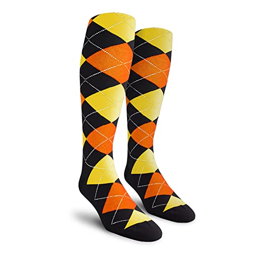 Colorful Knee High Argyle Cotton Socks for Men Women and Youth - 6B: Black/Orange/Yellow - Youth