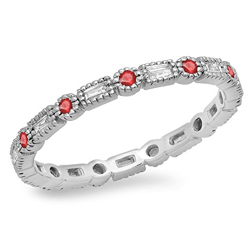 Dazzlingrock Collection 14K Solid Gold Round & Baguette Ruby & White Diamond Womens Anniversary Wedding Eternity Stackable Ring