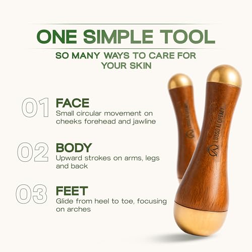 Image of Kansa Wand Ayurvedic Dual Sided Kansa Wand Massager | 100% Bronze & Teakwood handle- Portable Face, Neck, Body & Foot Massager | Promotes Relaxation & Improves Blood Circulation | Face Yoga Wellness Tool