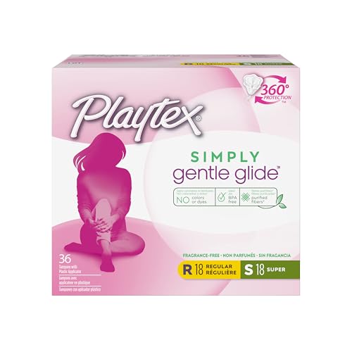 Playtex Simply Gentle Glide Tampons, Multipack (18ct Regular/18ct Super Absorbency), Fragrance-Free - 36ct