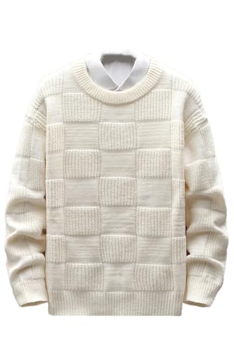 Men Crew Neck Sweater Vintage Casual Solid Daily Pullover Crew Neck Long Sleeve Knit Sweater