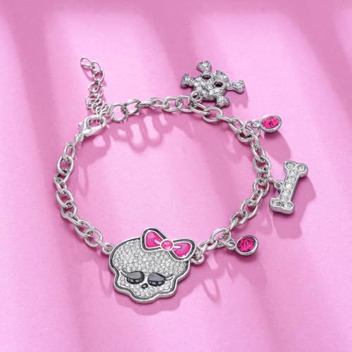 Y2K Skull Bracelet for Women y2k Pink Skull Bracelets Rhinestone Skeleton Link Chain Bracelet Jewelry Gifts2