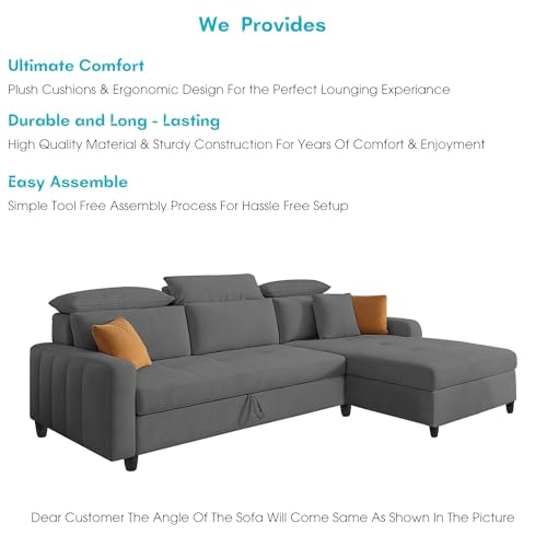 Image of Casaliving Gagnon RHS 4 Seater L Shape Corner Sofa Cum Bed for Living Room (Dark Grey Fabric) Premium Fabric Sofa Cum Bed