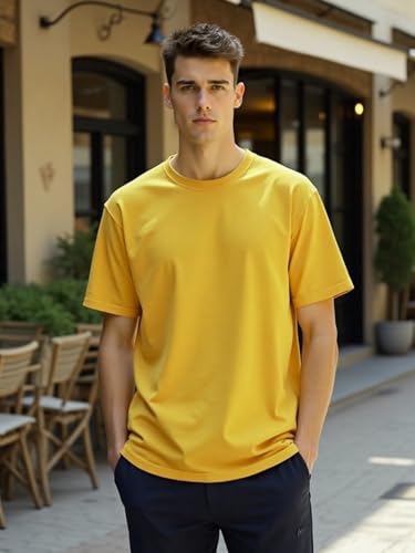 Image of Nobero 100% Cotton Oversized T Shirts for Men Stylish | Oversized Fit | Solid T Shirts for Men 180 GSM Combed Cotton | Round Neck Half Sleeve