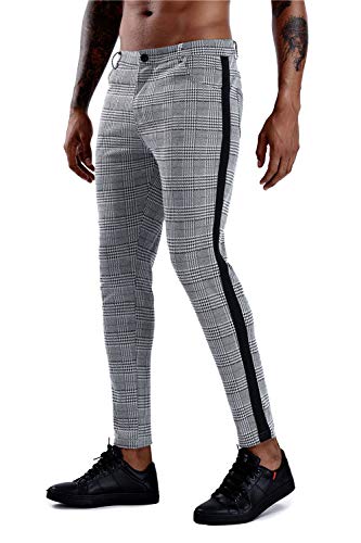 Men's Gray Plaid Slim Fit Stretch Flat-Front Skinny Dress Pants