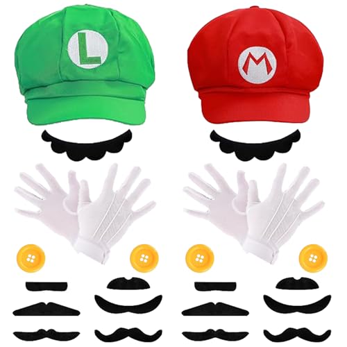 NEOELASIEN 2 Set Halloween Role Cosplay Accessories Set for Adult Red and Green Hats Gloves Beard Accessories Them Party Cosplay