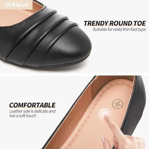 HEAWISH Women's Black Flats Shoes Round Toe Slip On Casual Ballet Flats PU Leather Dressy Work Shoes4