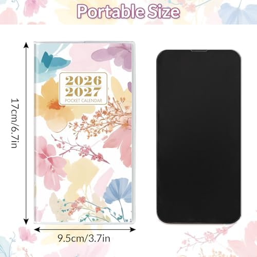 Pocket Calendar 2026-2027, Floral 2026-2027 Monthly Planner - 3.7