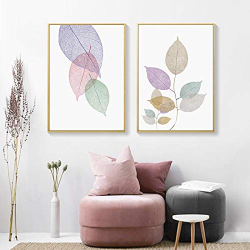 Peinture toile moderne pour une chambre zen : grand poster feuilles transparentes 70x100