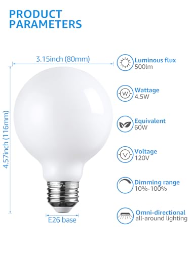Image of TORCHSTAR 6-Pack G25 Globe Light Bulbs LED Dimmable 2700K Soft White