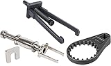 【Extractor del portador del cojinete inferior】 Los brazos oscilantes y pivotantes ajustables se adaptan a la mayoría de las cajas de cambios. Este potente extractor de soporte de cojinete inferior con accionamiento por tornillo es fácil de quitar / extraer las carcasas de cojinete inferiores más resistentes de las unidades inferiores sin dañarlas.