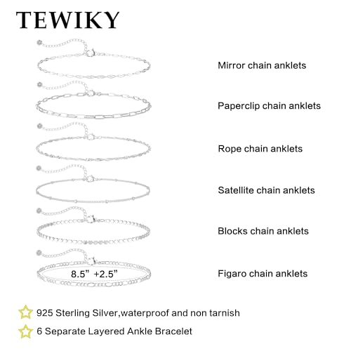 Image of Tewiky Waterproof Ankle Bracelets for Women, 14K Real Gold Plated Anklets for Women 6PCS Anklet Set Dainty Summer Beach Jewelry
