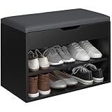 TecTake® Zapatero Madera con Cojín Extraíble, Banco Madera para Guardar Zapatos - Negro